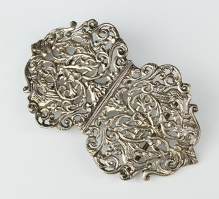 An Edwardian pierced and cast silver buckle decorated with masks and birds, Birmingham 1902 10cm 64 grams