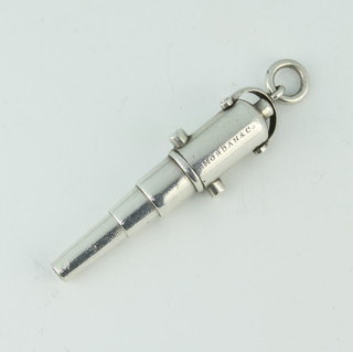 An Edwardian novelty silver pencil in the form of a cannon by S Mordan and Co 6cm 