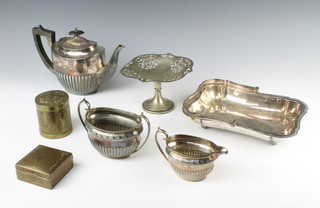 A 3 piece silver plated demi-fluted tea set and minor items 
