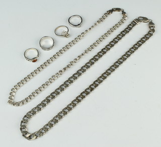 A silver flat link necklace and minor silver jewellery 100 grams