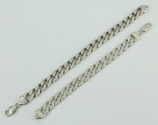 Two silver flat link bracelets, 112 grams