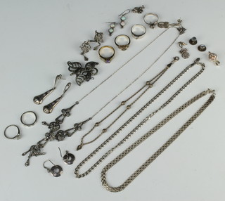 A silver necklace and minor silver jewellery, 100 grams