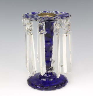A 19th Century blue and overlay glass lustre hung lozenges 20cm h x 13cm 
