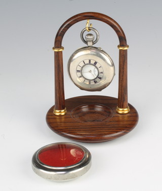 A silver half hunter pocket watch with blue enamelled decoration, the white dial inscribed J W Benson London with seconds at 6 o'clock London 1923 on a contemporary frame 