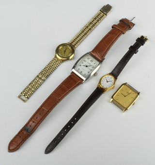 A gentleman's tonneau shaped steel cased Smart wristwatch and 3 other watches 