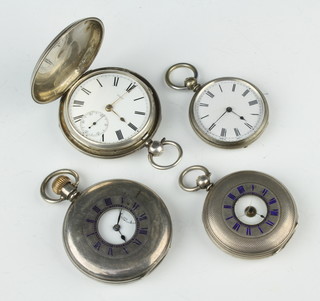 A silver half hunter pocket watch, a lady's ditto, 2 other silver pocket watches 