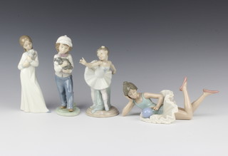 4 Nao figures - ballerina 23cm, standing girl with puppy 20cm, boy 20cm and a ballerina 18cm 

