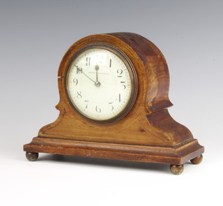 R and Co, a French bedroom timepiece, the enamelled dial with Arabic numerals marked Mappin & Webb, contained in an inlaid mahogany case  
