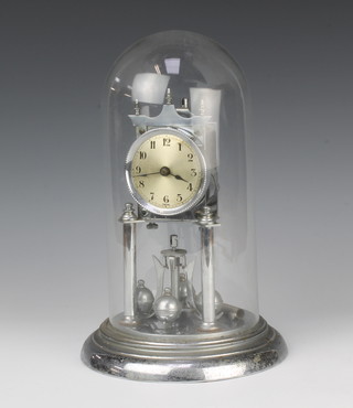 A 400 day clock,  contained in a chrome case, the silvered dial with Arabic numerals complete with dome (suspension missing)  