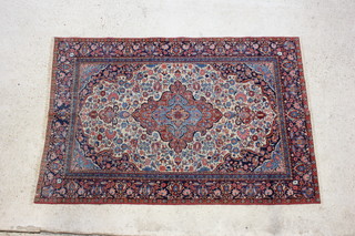 A white and blue ground Farahan rug with central medallion within multi row borders 195cm x 130cm 