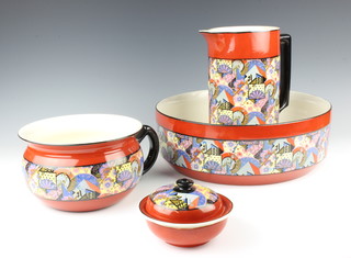 A 1930's Mignon 4 piece jug and bowl set comprising wash bowl 37cm, jug 28cm, chamber pot soap dish and cover 