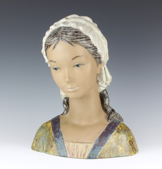A Lladro matt finished portrait bust of a bonnetted girl 31cm 