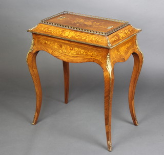A Victorian rectangular inlaid rosewood and gilt mounted jardiniere complete with zinc liner, raised on cabriole supports 82cm h x 66cm w x 41cm d 