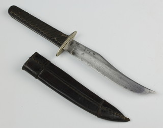 John Watts, Sheffield, an American Civil war bowie knife with 15.5cm blade, chequered grip and leather scabbard  