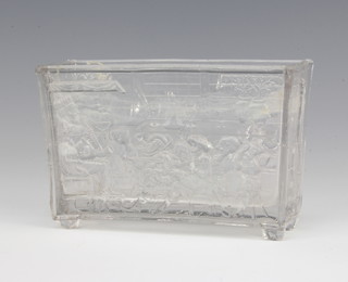 A Sowerby clear glass moulded trough Old King Cole raised on round feet 13cm 