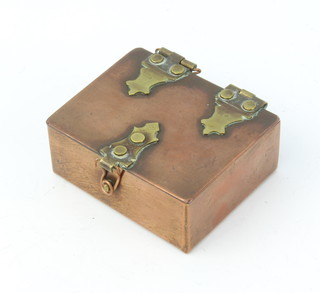 A 19th Century copper and brass trinket box with hinged lid, the base marked Pontifex and Stiles, 23 Lisle Street, London, Soho, London, 25cm x 4cm 