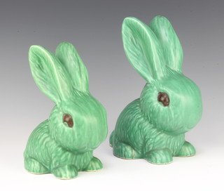 A Sylvac green glazed rabbit 1028 25cm, ditto 1027 20cm 