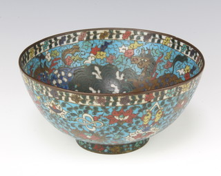 A 19th Century Japanese blue ground cloisonne enamelled bowl 12cm x 21cm 