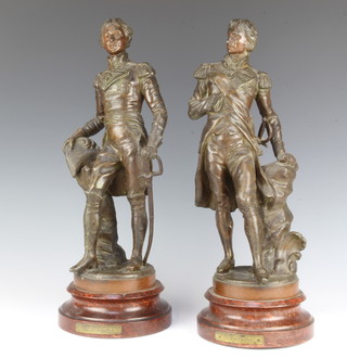 A handsome pair of 19th Century spelter figures of a standing Duke of Wellington and Nelson, raised on turned wooden bases 47cm h