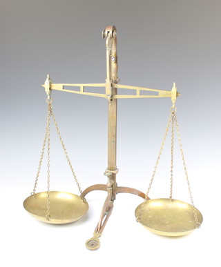 Degrave and Co, a pair of brass bank scales 51cm x 35cm x 18cm 