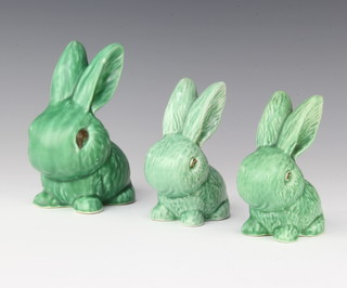 A green Sylvac figure of a rabbit 1065 16cm, a ditto 990 12cm and another 066 11cm 