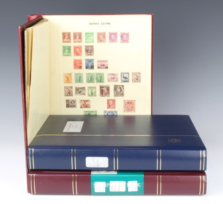 A red Simplex album of George V and later Commonwealth stamps - Aiden, Australia, Barbados, British Guiana, Canada, Ceylon, Egypt, Malta, New Zealand, Palestine, South Africa, Sudan, Transvaal, a stock book of mint Elizabeth II  GB and Netherland mint and used stamps and a blue stock book of mint and used world stamps 1945 and later 
