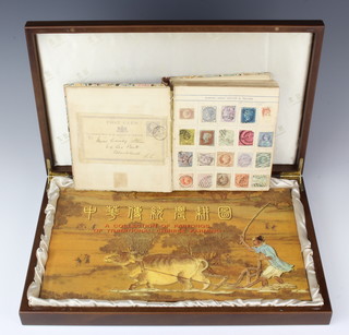 An album of used Victorian GB stamps including penny red and a collection of German, Austrian, Hungarian, Belgium and Holland stamps and 1 volume "The Collection of Printing of Traditional Chinese Farming" containing stamps and contained in a presentation box  