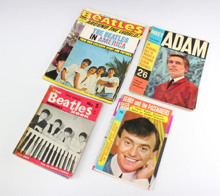 12 various editions of "The Beatles Monthly Book" no.5, 6, 9, 13, 15, 16 x2, 17, 25, 26, 46 and 51, (some with sellotape repairs, 1 edition Beatles Exclusive Singing a Hard Day's Night, Beatles Around The World, The Beatles in America, Beatles by Royal Command and two editions of Meet Billy Fury no. 4, Meet Adam no.6, Pop Picks Super Special Gary and The Pacemakers and Pop Picks Searchers  