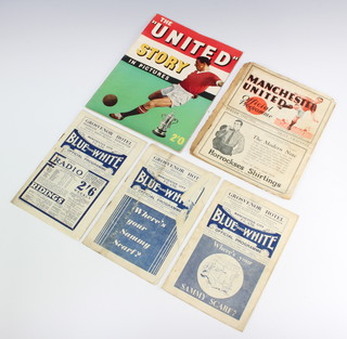 Three Manchester City football programmes 20th October 1934, 23rd February 1935, 28th September 1935, a Manchester United FC official programme season 1932-33, two Everton V Luton Town programmes 1934 and 1935, together with The United Story In Pictures 