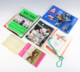 Three horse racing programmes for Chester Races 1936 and 1960, a 1960 Rome Olympics programme together with ticket and various other sporting programmes