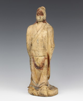 A Chinese carved hardwood figure of a standing gentleman 30cm x 10cm 