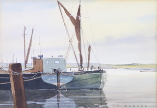 William Barnes, (1916-1990), watercolour signed, "Barges at Maldon" 17cm x 24cm 