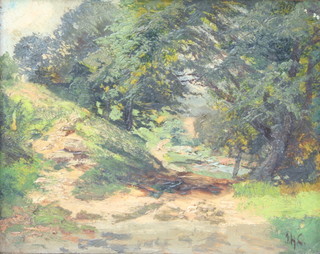 JHC 19th century monogrammed, oil on board, country lane 11cm x 14cm