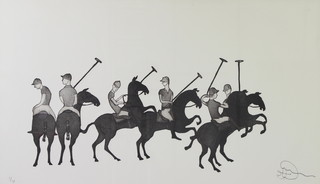 20th Century limited edition print, indistinctly signed, 1 of 35, study of polo players 40cm x 70cm 

