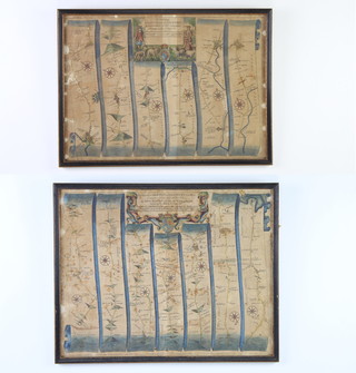 John Ogilby, maps, a pair, "The road from Oxford to Salisbury" and "The road from Gloucester to Coventry" 32cm x 44cm 