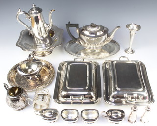 A silver plated Queen Anne style coffee pot and minor plated items