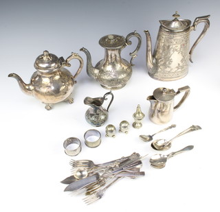 An Edwardian silver plated teapot and minor plated wares 