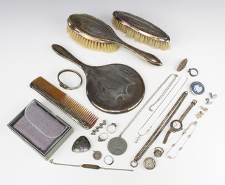A collection of minor silver jewellery and 3 mounted dressing table items 
