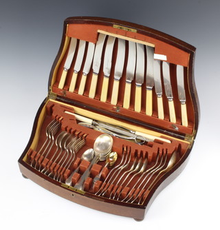 A mahogany canteen of silver plated cutlery for 6