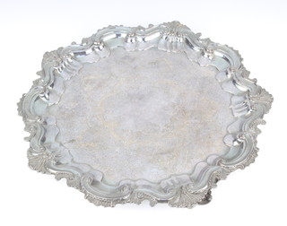 An Edwardian silver plated salver with chased scroll decoration 32cm 