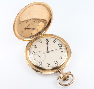 A 14ct yellow gold hunter pocket watch, the dial inscribed Eterna, the seconds at 6 o'clock, 55mm diam 
