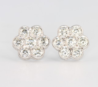 A pair of 18ct white gold diamond cluster ear studs 2.2ct
