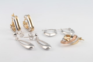 Three pairs of 9ct gold earrings and a single 9ct earring, 5 grams