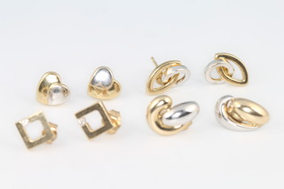 Four pairs of 9ct gold earrings, 5 grams
