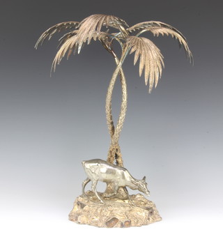 A Victorian Elkington & Co plated centrepiece with a faun beneath a palm tree 45cm h  x 38cm w 