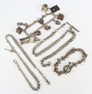 A silver charm bracelet and minor silver jewellery 175 grams 