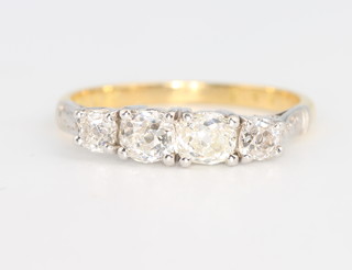 An 18ct yellow gold 4 stone diamond ring, approx. 1ct, size Q