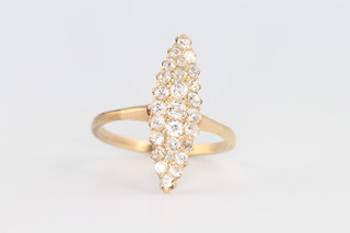 A yellow gold marquise diamond ring size N 1/2