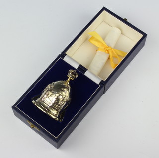 A commemorative silver bell - The Royal Hong Kong Jockey Club Centenary 1884-1984, London 1985 by Garrard and Co, 117 grams, no. 141, boxed 