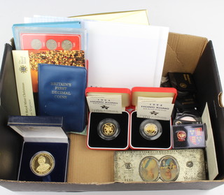 A silver gilt Princess Diana crown and minor proof coins and crowns